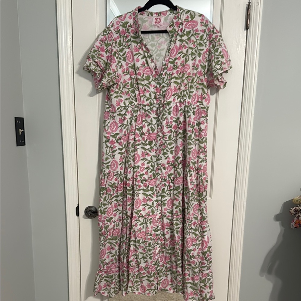 Victoria Dunn Pink and Green Tiered Maxi Sundress
